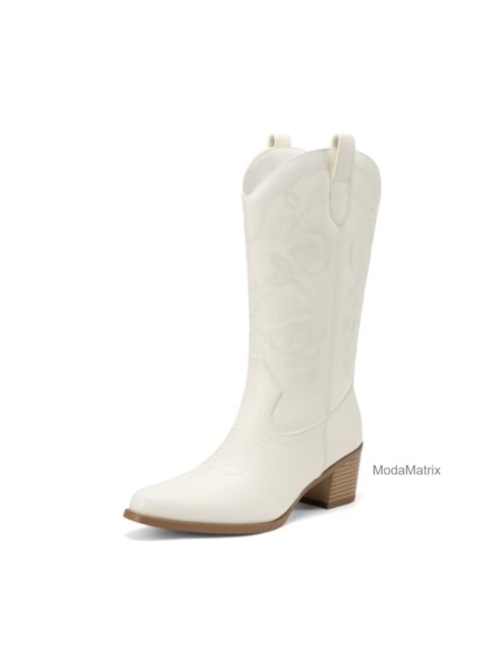 Faux Leather Western Mid Calf Cowboy Boots Square Toe 2.4in Heel